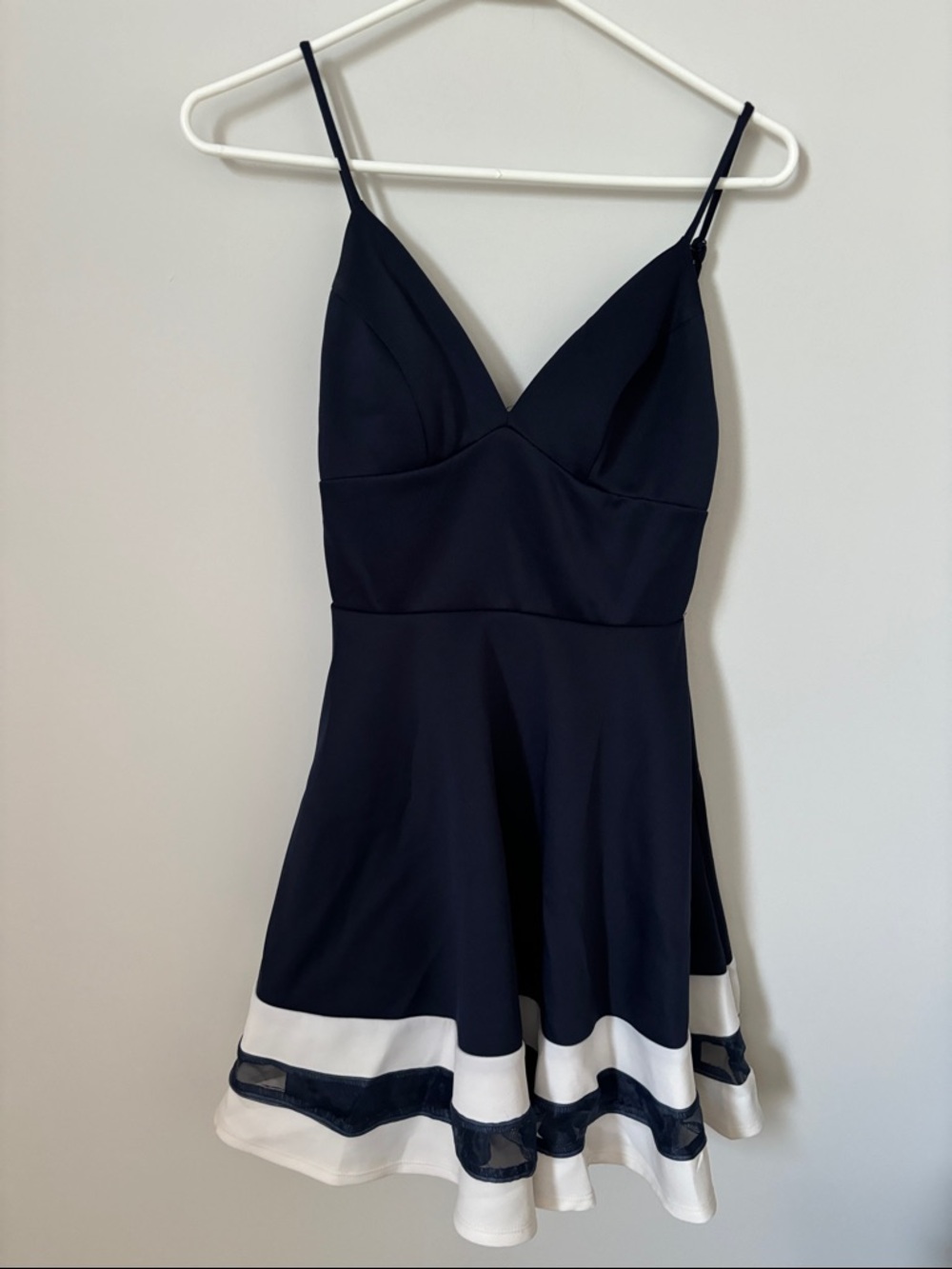 Jodi Kristopher Navy V-Neck Fit-and-Flare Dress with White Trim